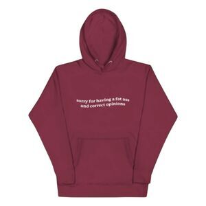 Fat A** & Correct Opinions Hoodie Sweatshirt Maroon White Graphic Fleece 2X